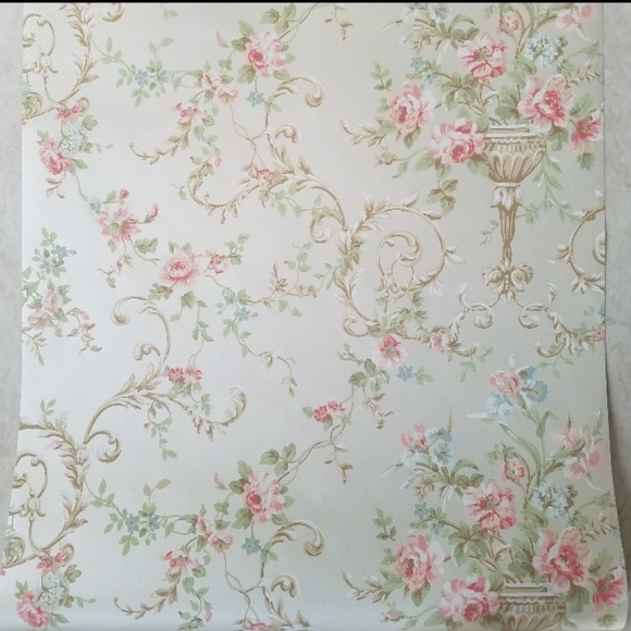 RESERVED Wallpaper Handpainted Trailing Rose 2 ROLLS - Picture 3 of 8